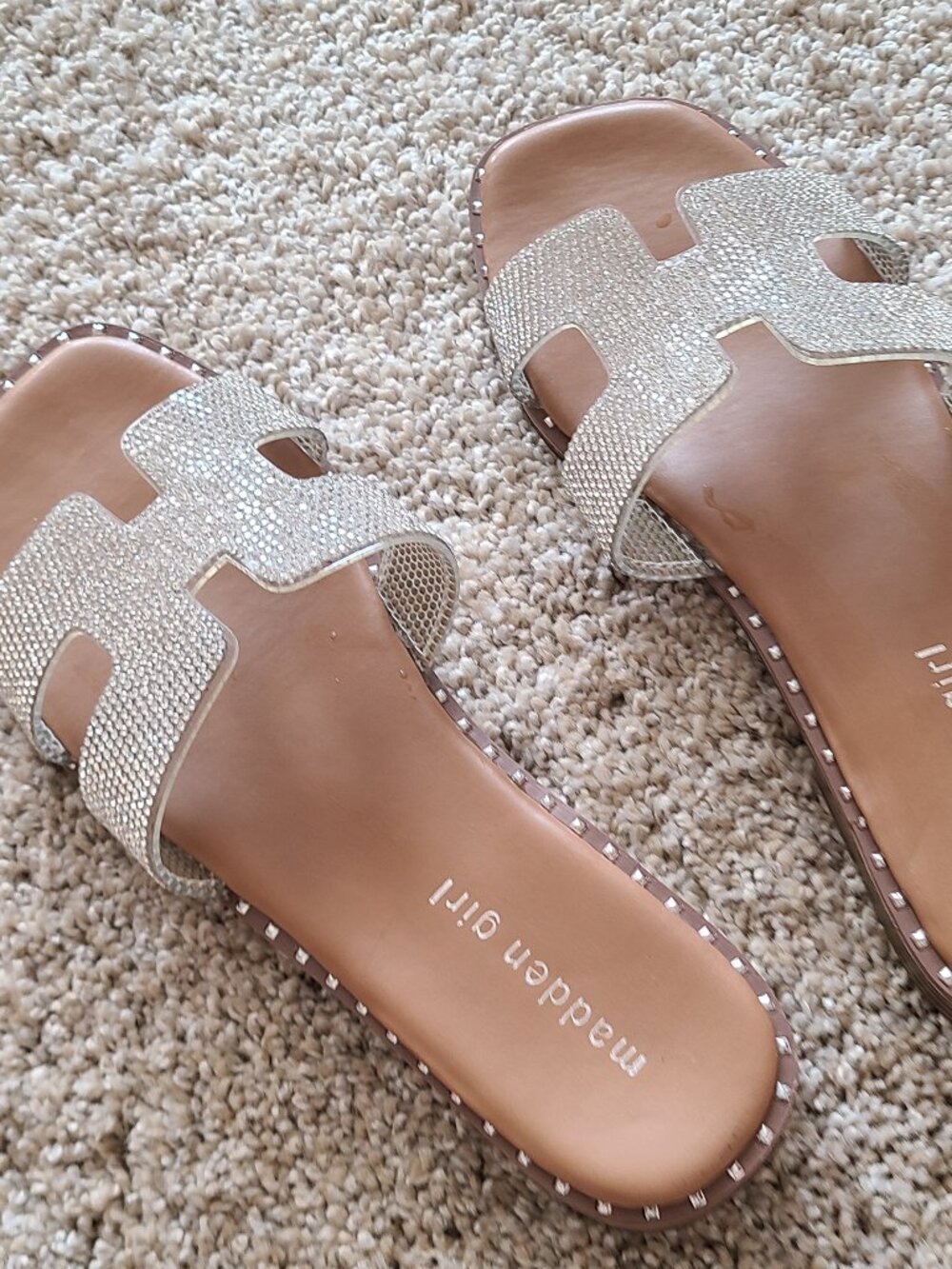 Madden Girl Silver Rhinestone Slide Sandals